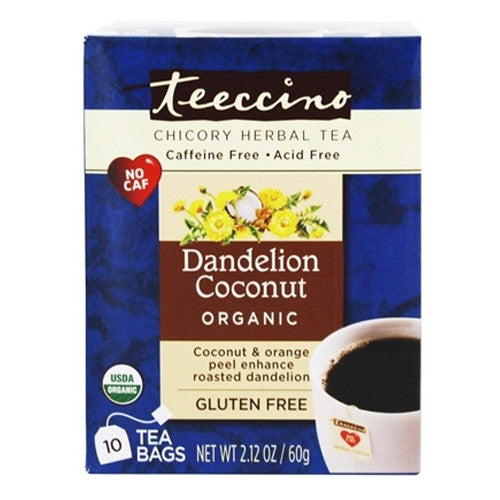 Chicory Herbal Tea Caffeine Free Organic Dandelion Coconut Tea Bags by Teeccino, 10 Ea